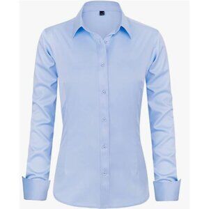 2 Lot NEW Button Up Dress Shirt Women L Long Sleeve Wrinkle Free Collared JVER
